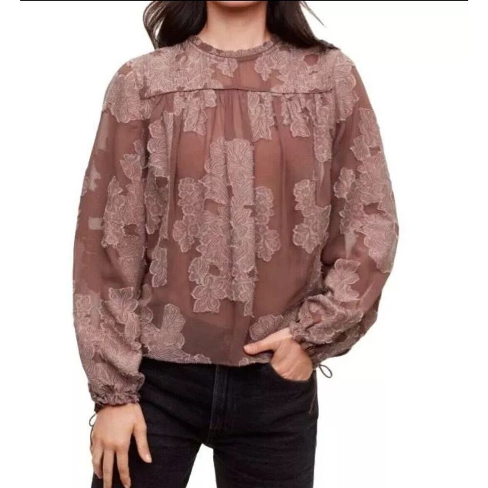 Wilfred Aritzia Lourdes Floral Embroidered Long Sleeve Mauve Blouse Size Small